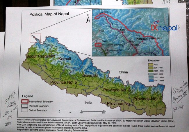 भारतले अतिक्रमण गरेको भूभाग समेटिएको नेपाली नक्सा जारी