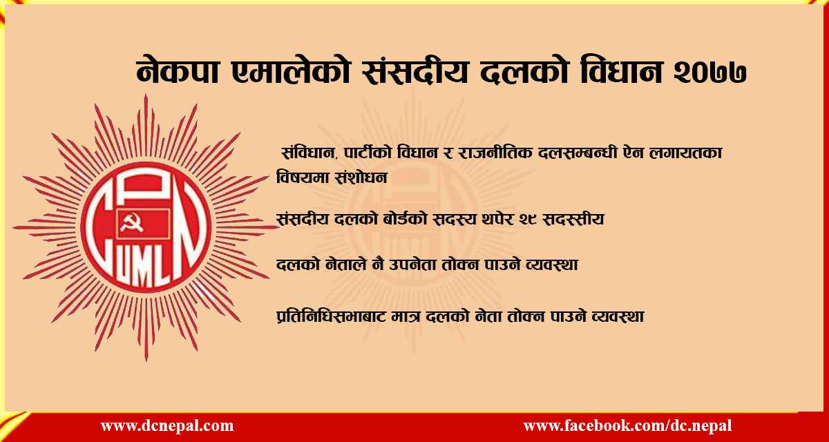 ‘नेकपा एमाले संसदीय दलको विधान २०७७’ अनुमाेदनका लागि  केन्द्रीय कमिटीमा पठाइयाे