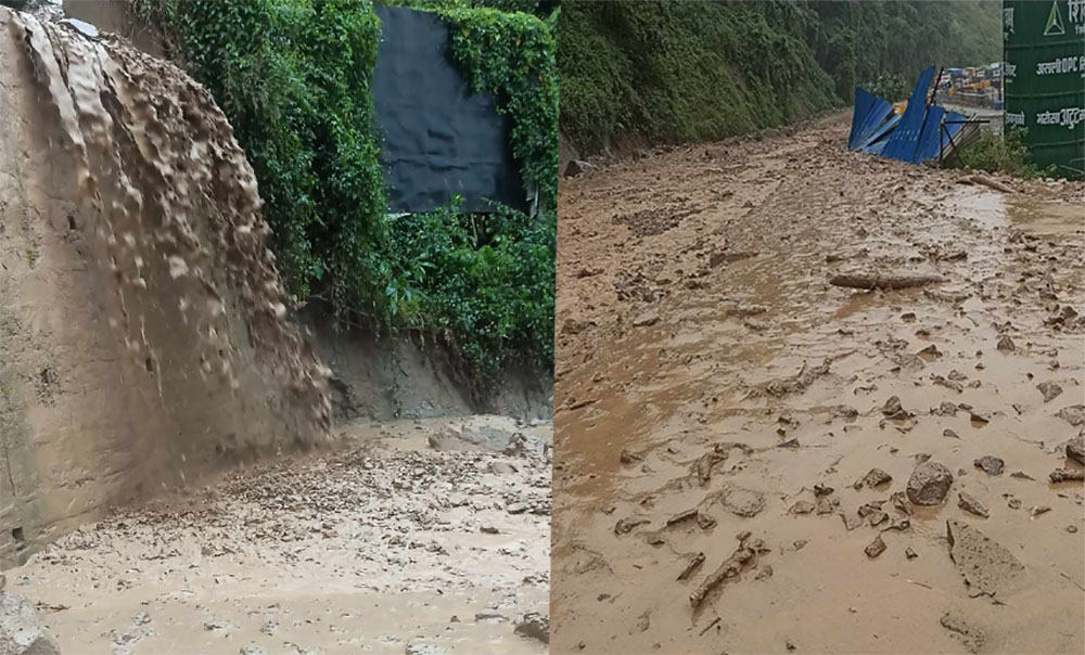 मुग्लिन-काठमाडौं सडक अवरुद्ध, एक दर्जनभन्दा बढी स्थानमा पहिरो