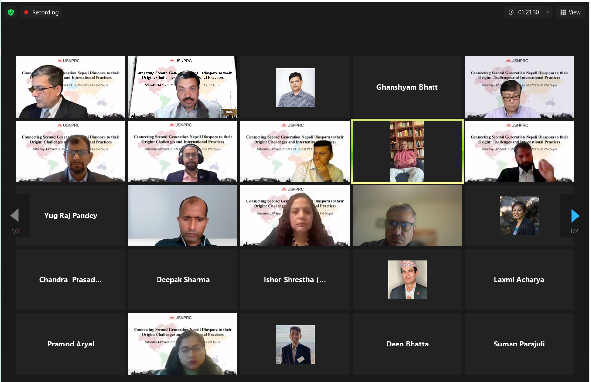 नेपाली डायस्पोराका दोस्रो पुस्तालाई नेपालसँग जोड्ने सम्बन्धी एक दिने वेबिनार