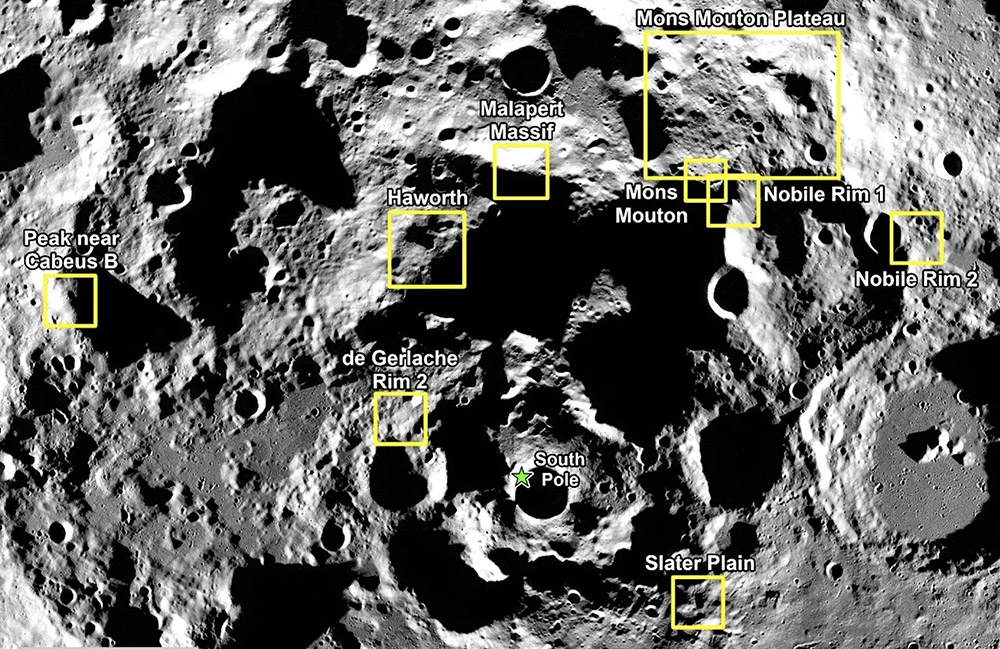 आर्टेमिस-३ मिशनको लागि चन्द्रमामा नौ सम्भावित अवतरण क्षेत्रहरू पहिचान